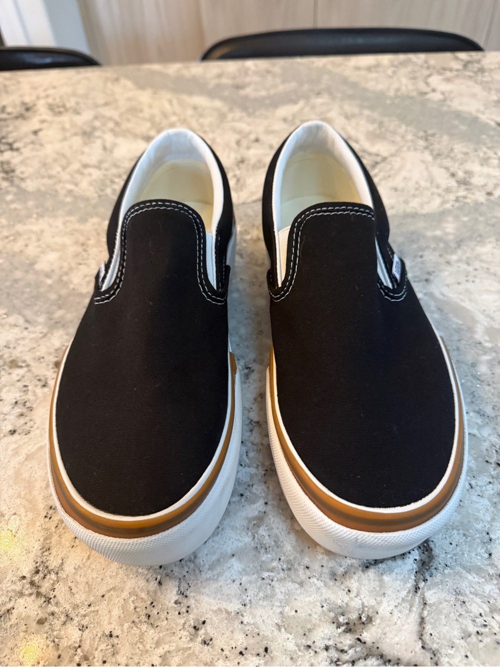 Vans Platform Black Slip-On Canvas Sneakers with White Soles